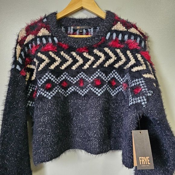 NWT FRYE NORDIC CREW NECK SEMI CROPPED PULLOVER SWEATER - Picture 5 of 15
